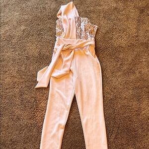 Chic Sequin Top Jumpsuit in Blush